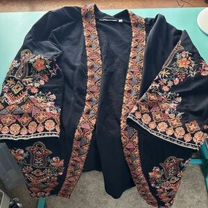 Soft Surroundings Black Embroidered Jacket Cardigan size petite L